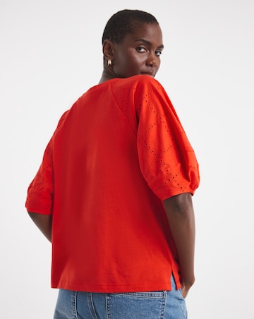 Broderie Crew Neck Lantern Sleeve Top