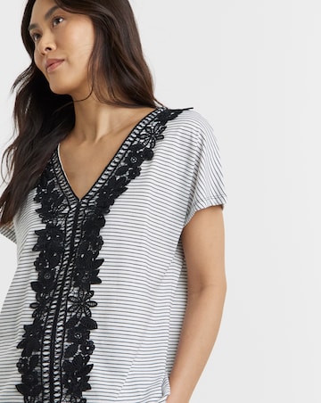 Stripe Lace Neckline T-Shirt