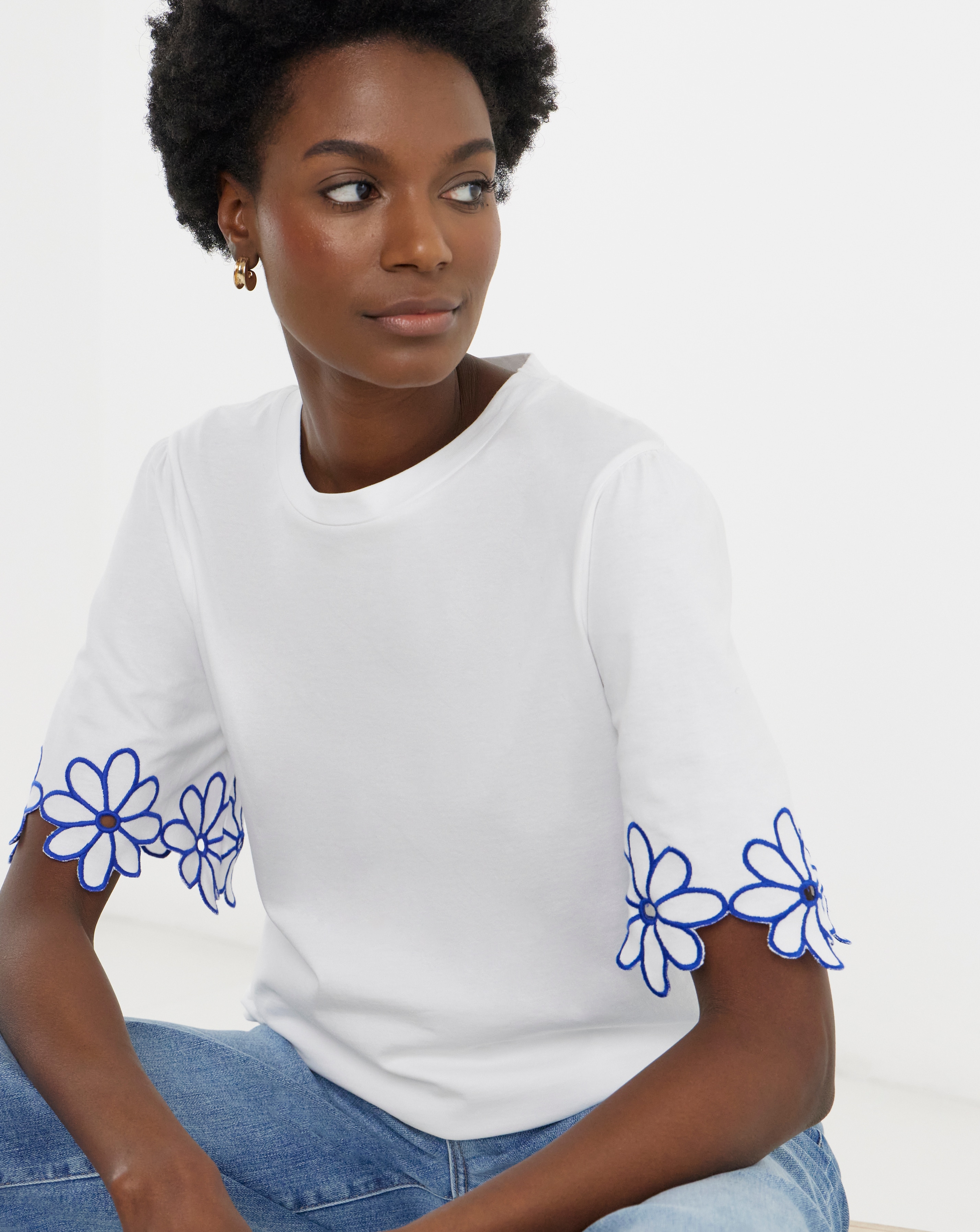 New In - Flower Sleeve Longline T-Shirt