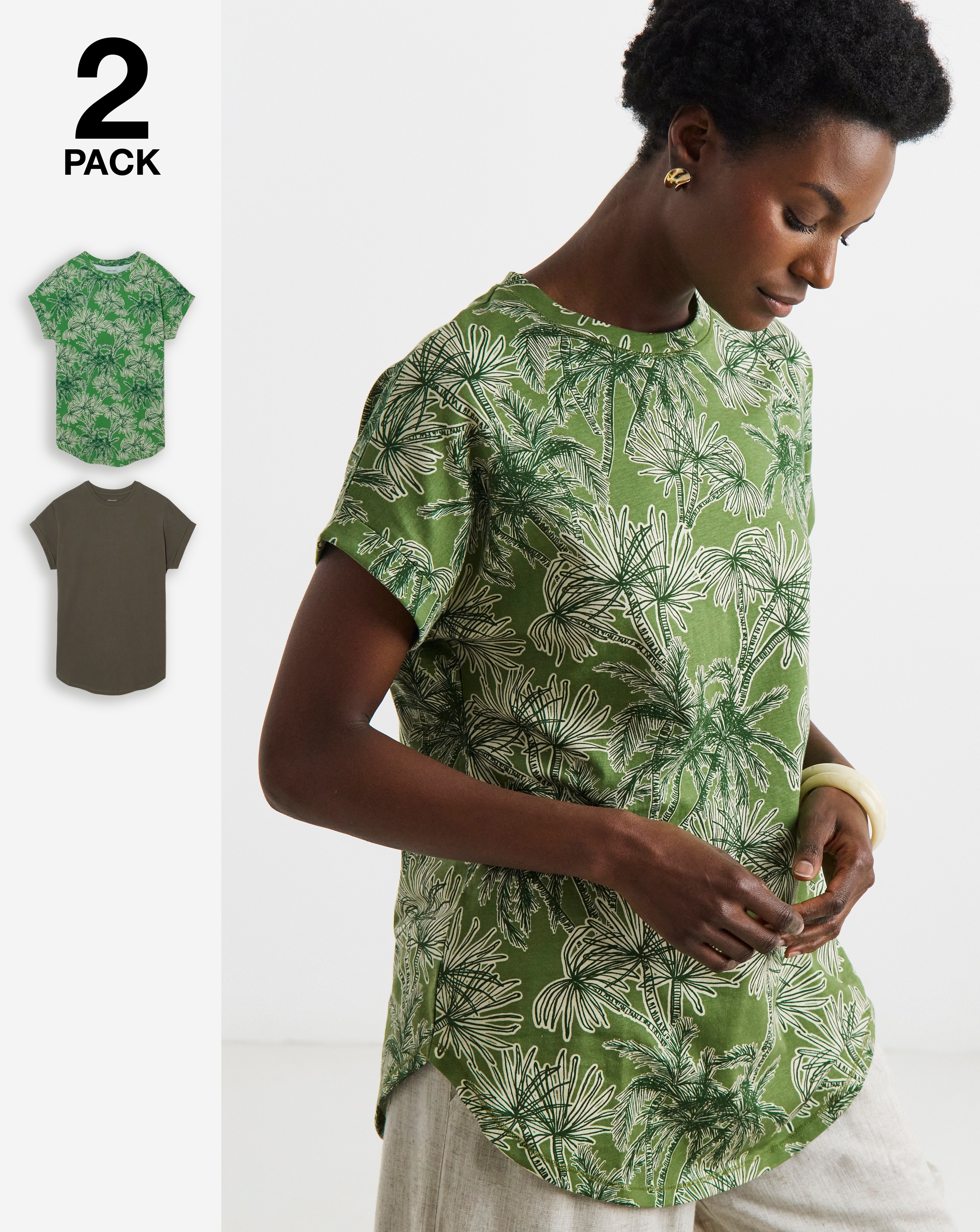 2 Pack Curved Hem Longline Tops