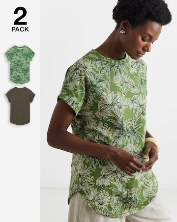 2 Pack Short Sleeve Curved Hem Longline top