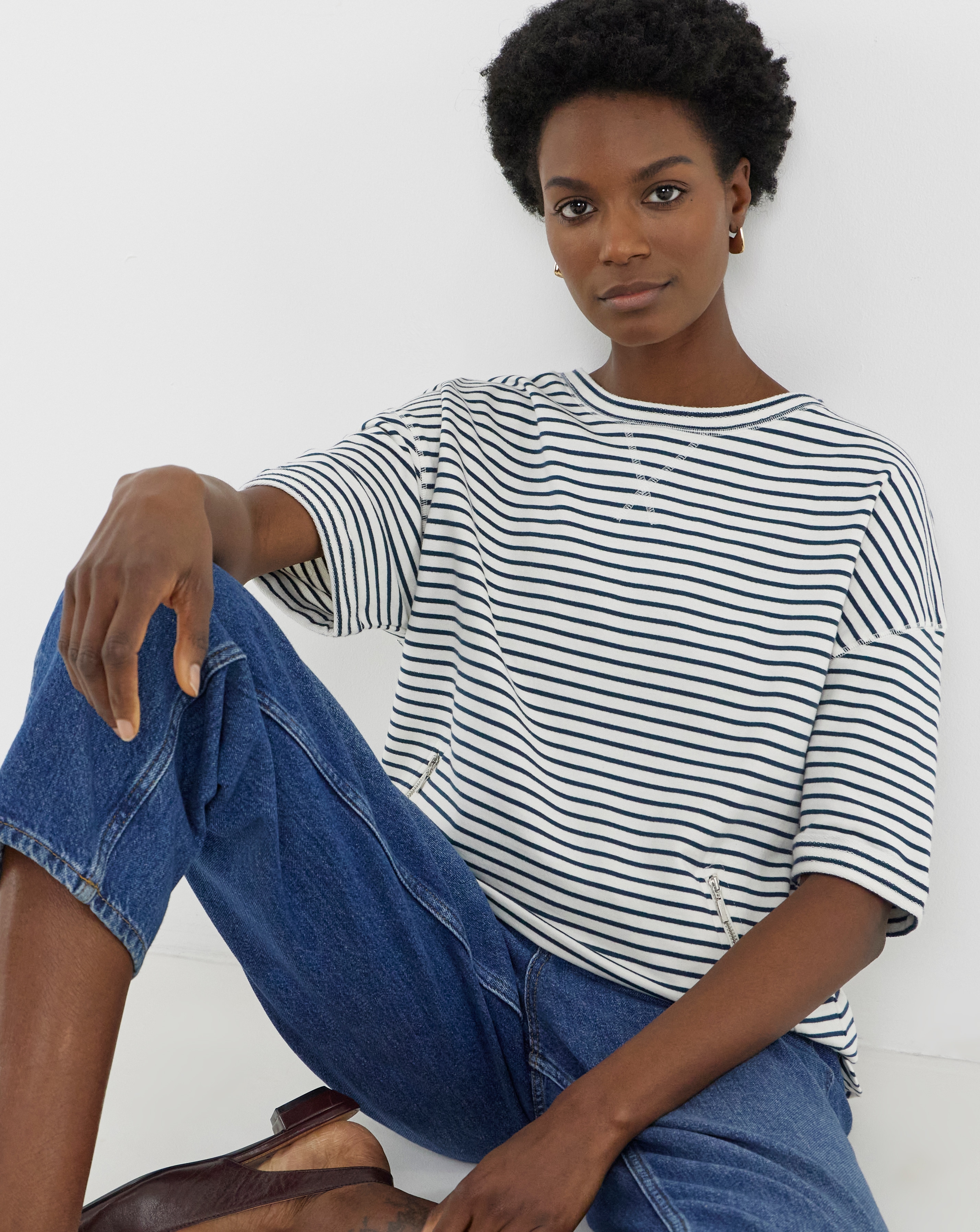New In - Stripe Longline Short Sleeve Sweatshirt