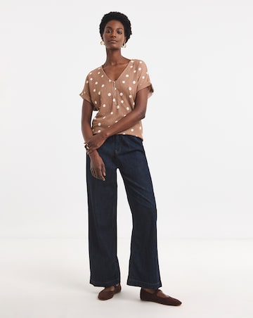 Textured V-Neck Zip Front Longline Top