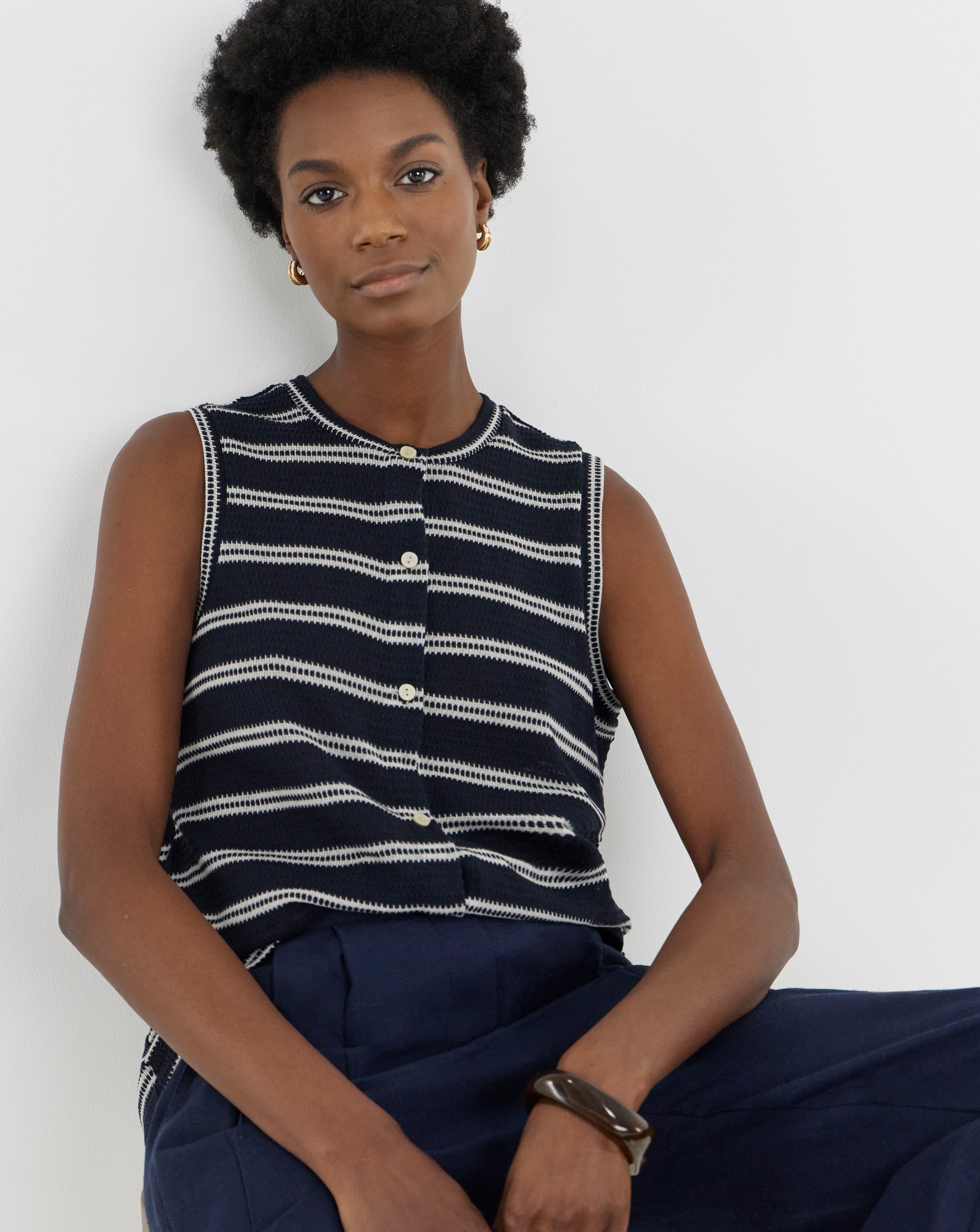 New In - Crochet Sleeveless Button Through Top