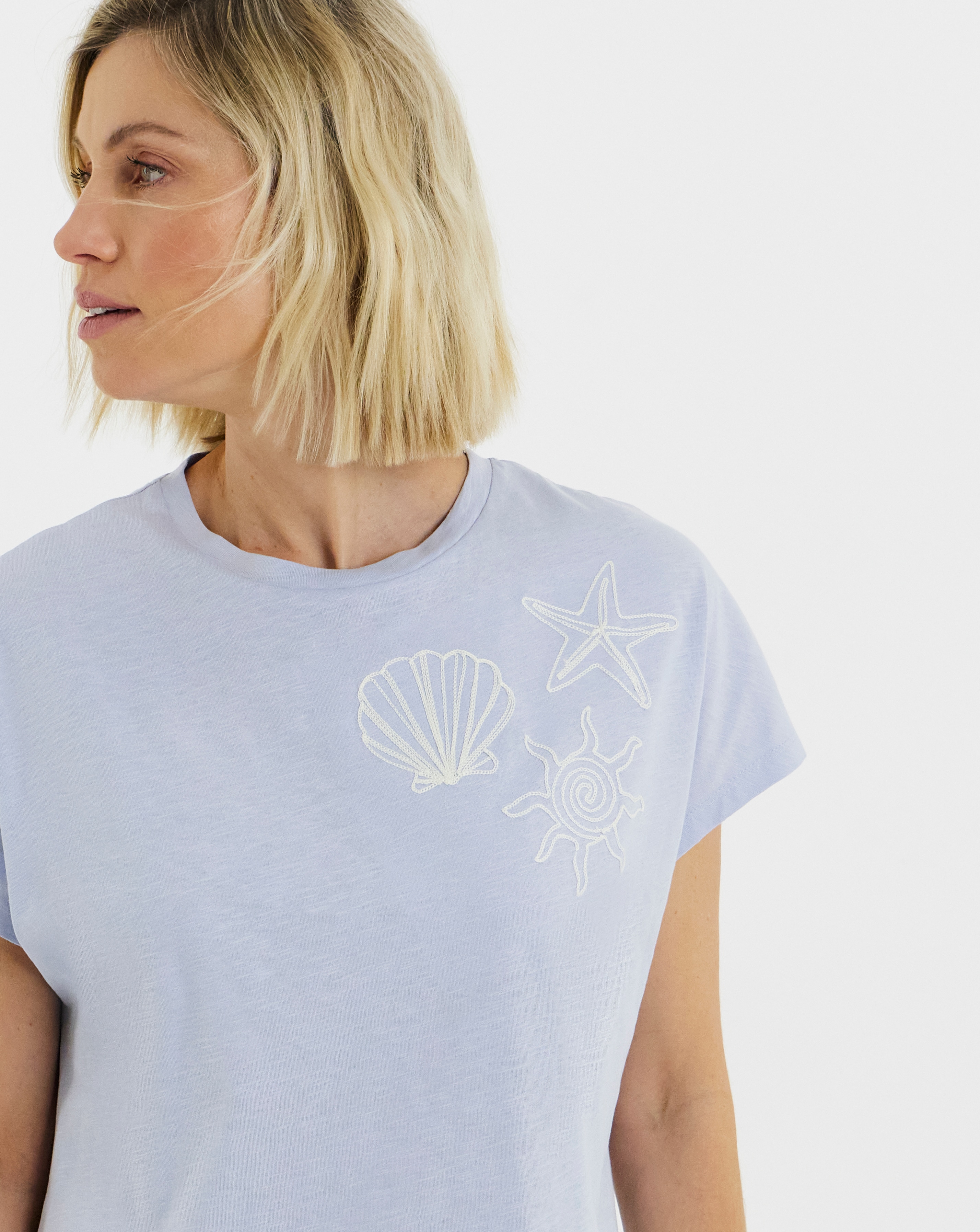 Embroidered Yoke Longline Top