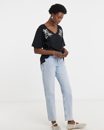 Embroidered Yoke Longline Top