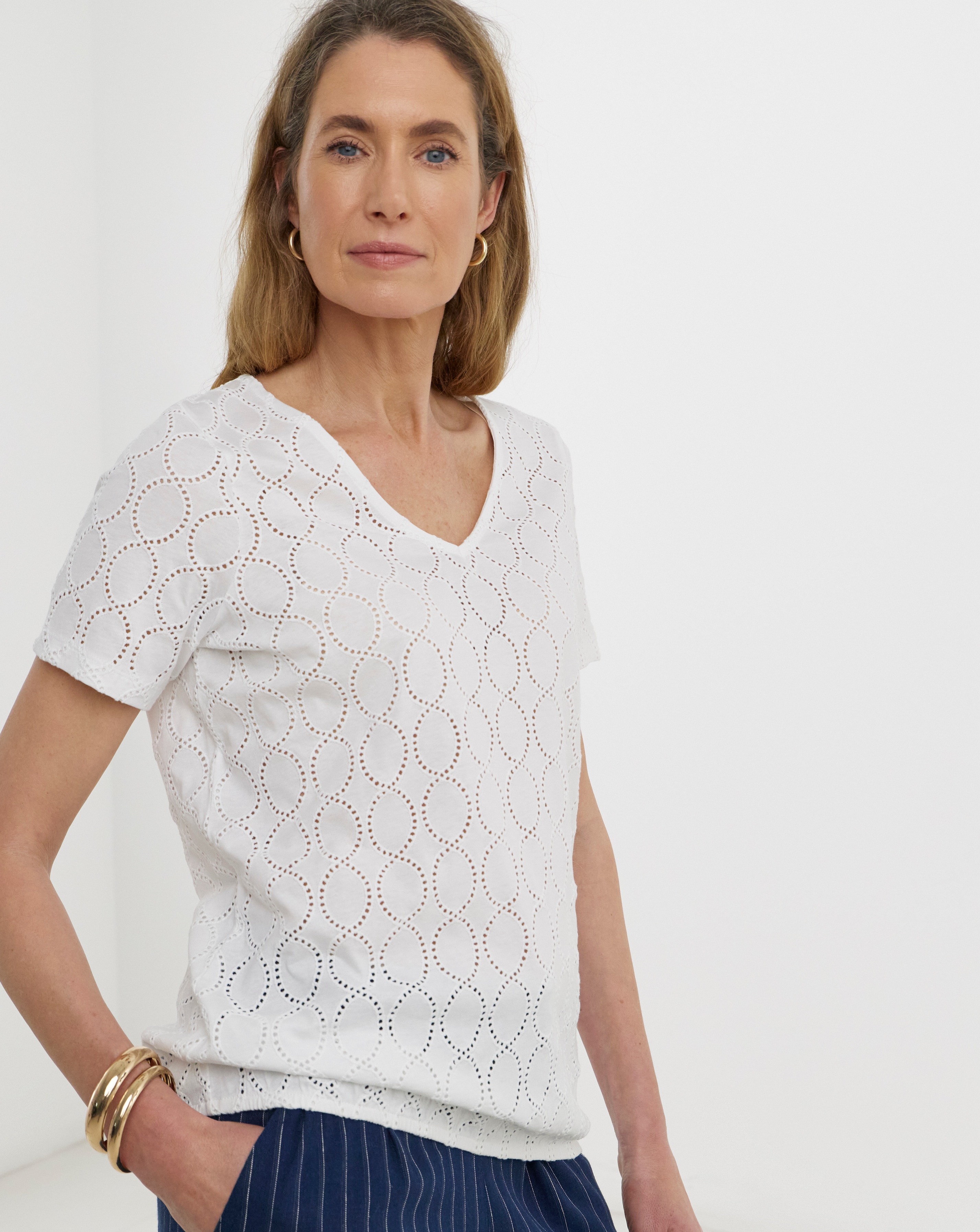 New In - Broderie V-Neck Bubble Hem Top