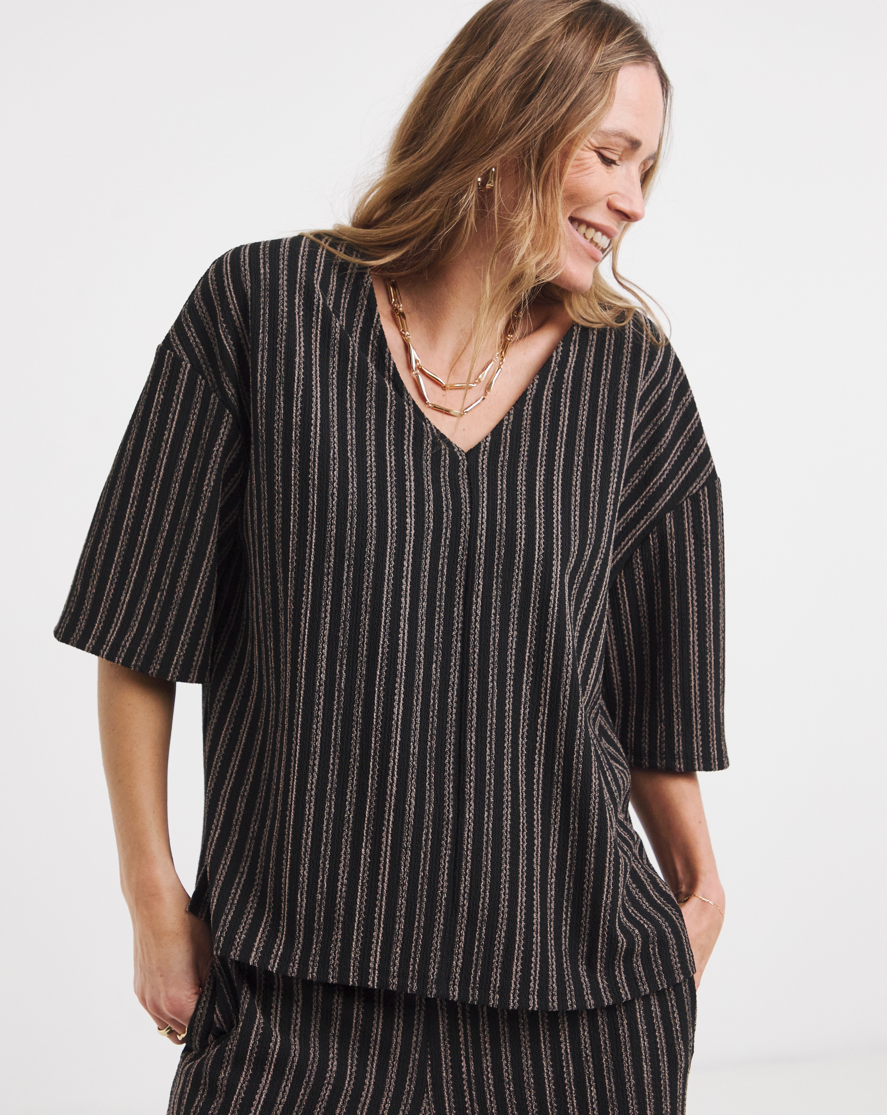 New In - Textured Stripe Half Sleeve Top