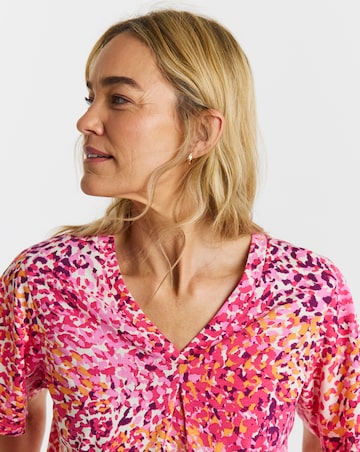 Pink Printed Double Angel Sleeve V Neck Top