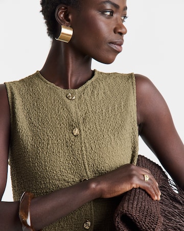 Bubble Texture Gold Button Through Top