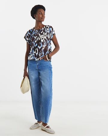 Aztec Print Ruched Neck Bubble Hem Top