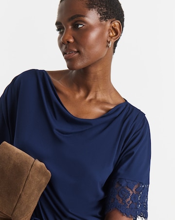 Drape Neck Lace Trim Top