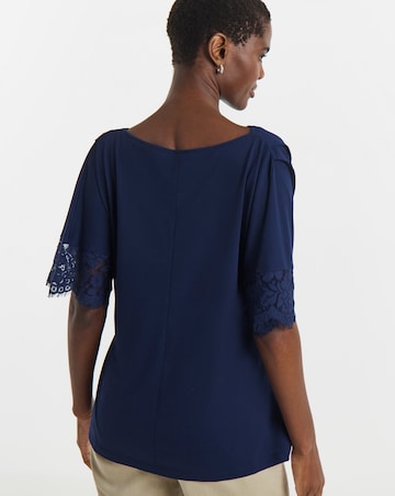 Drape Neck Lace Trim Top