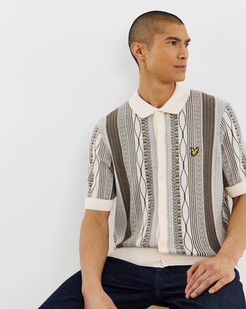 Lyle & Scott Brocade Jacquard Short Sleeve Knitted Shirt - Natural
