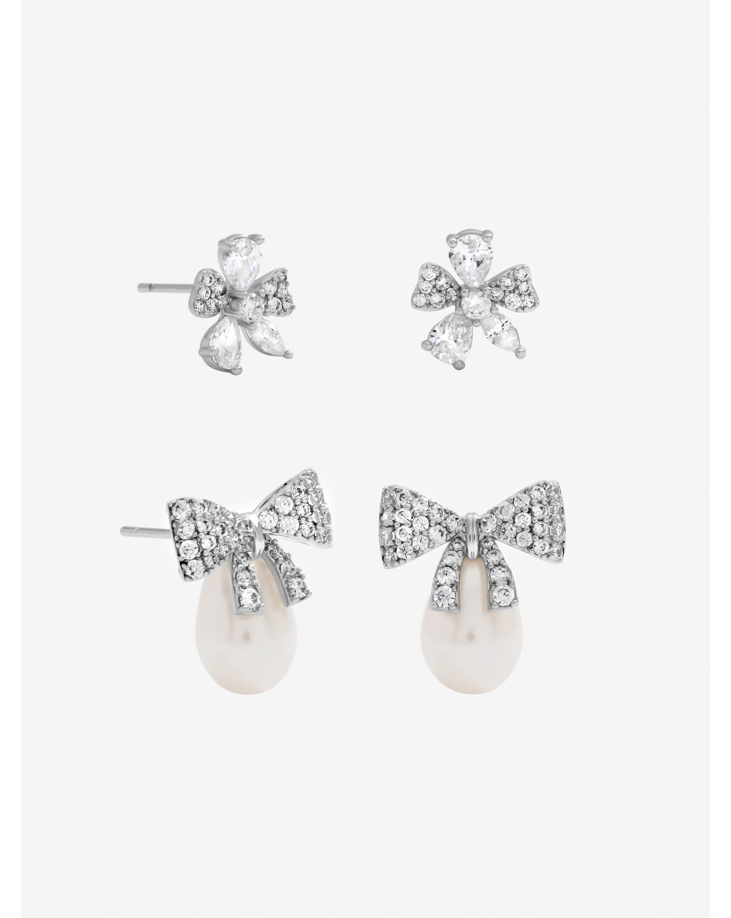 New In - Pearl Pave Bow Earrings - Pack of 2