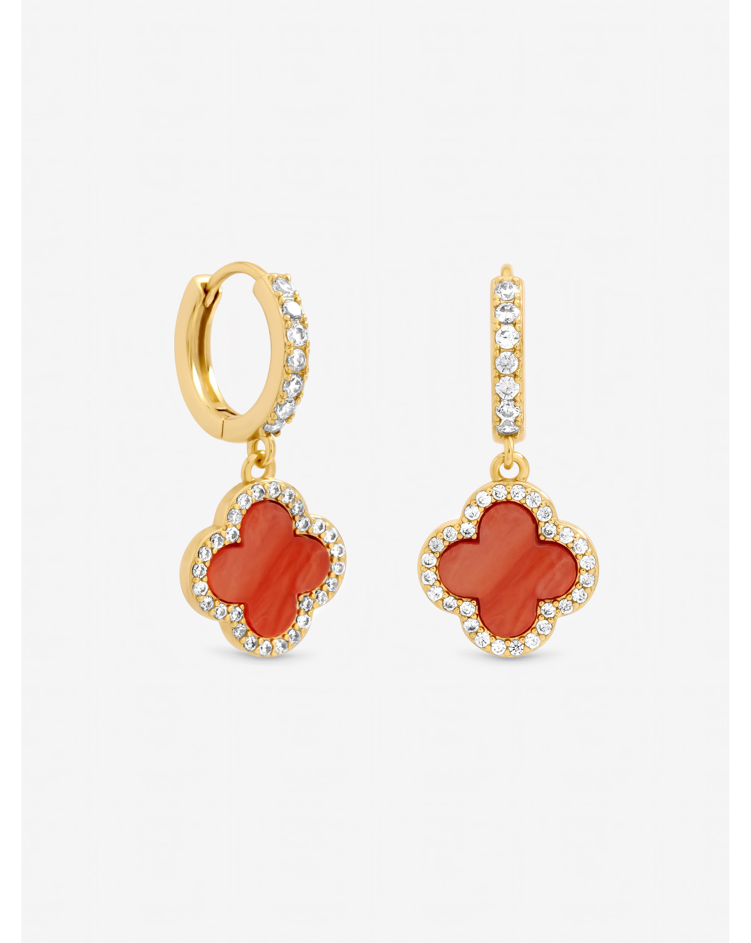 New In - Gold Plated Coral Clover Huggie Earrings