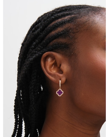 Jon Richard Gold Plated and Purple Clover Huggie Earrings