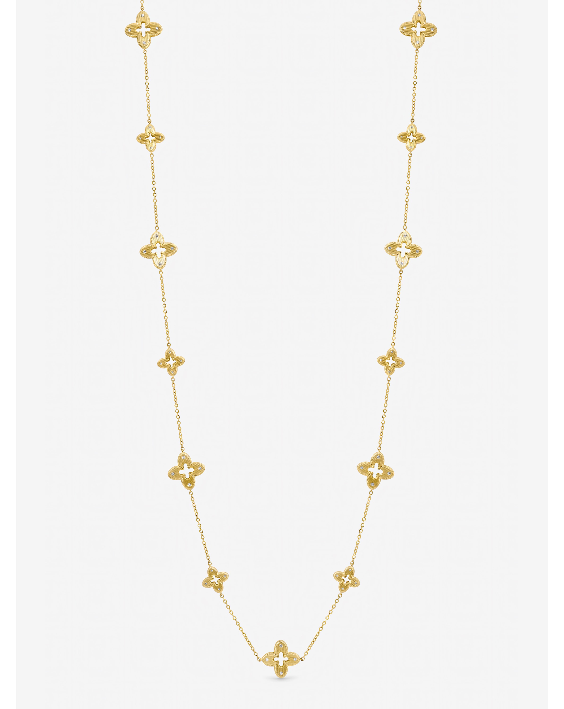 New In - Gold Crystal Clover Long Necklace