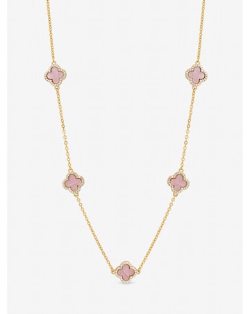 Jon Richard Gold Plated and Pink Station Clover Necklace