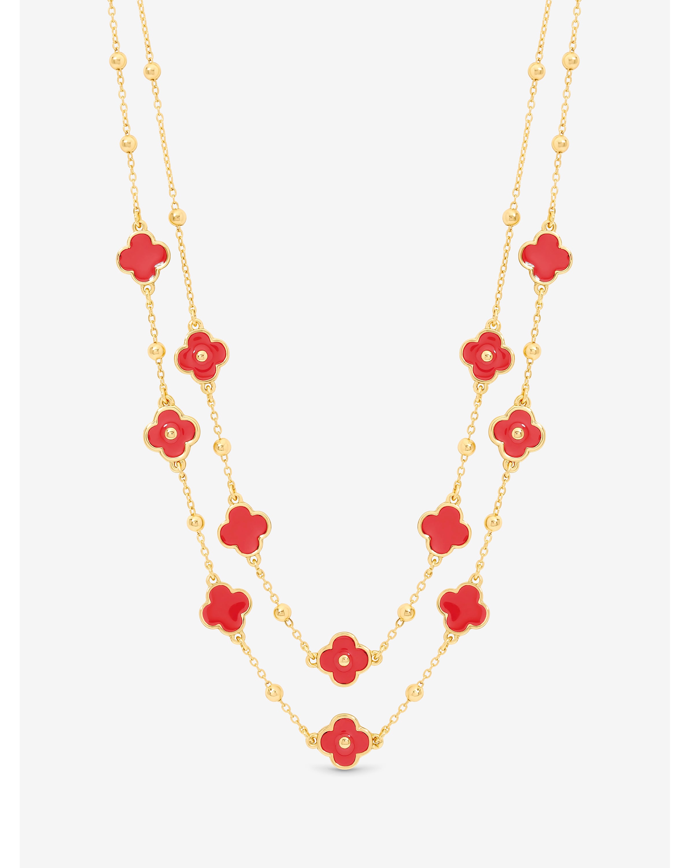 New In - Gold Coral Clover Double Row Necklace