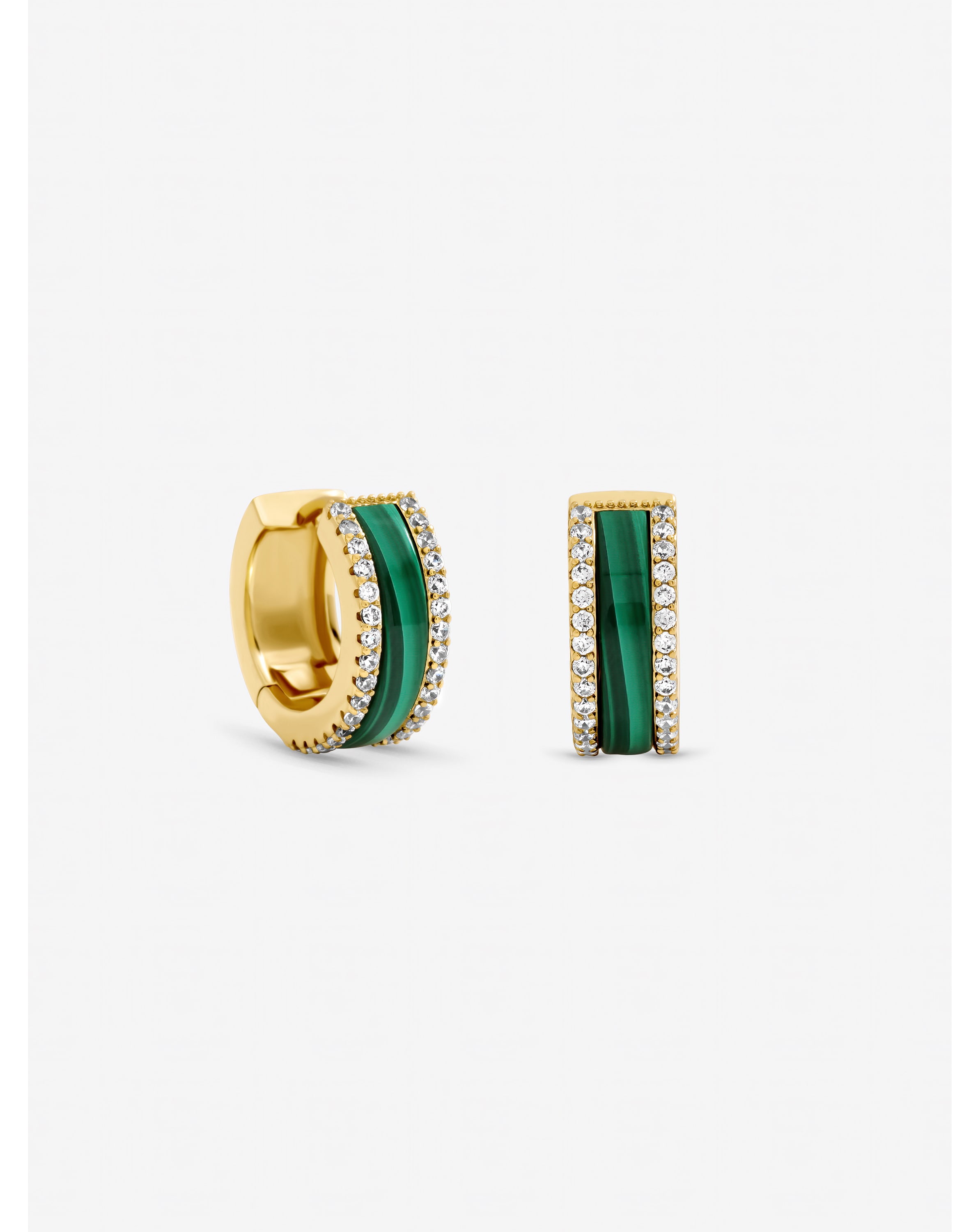 New In - Gold Plated Crystal Malachite Hoops