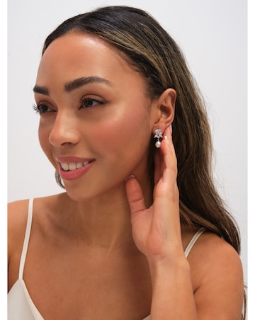 Jon Richard Rhodium Plated Crystal and Freshwater Pearl Earrings