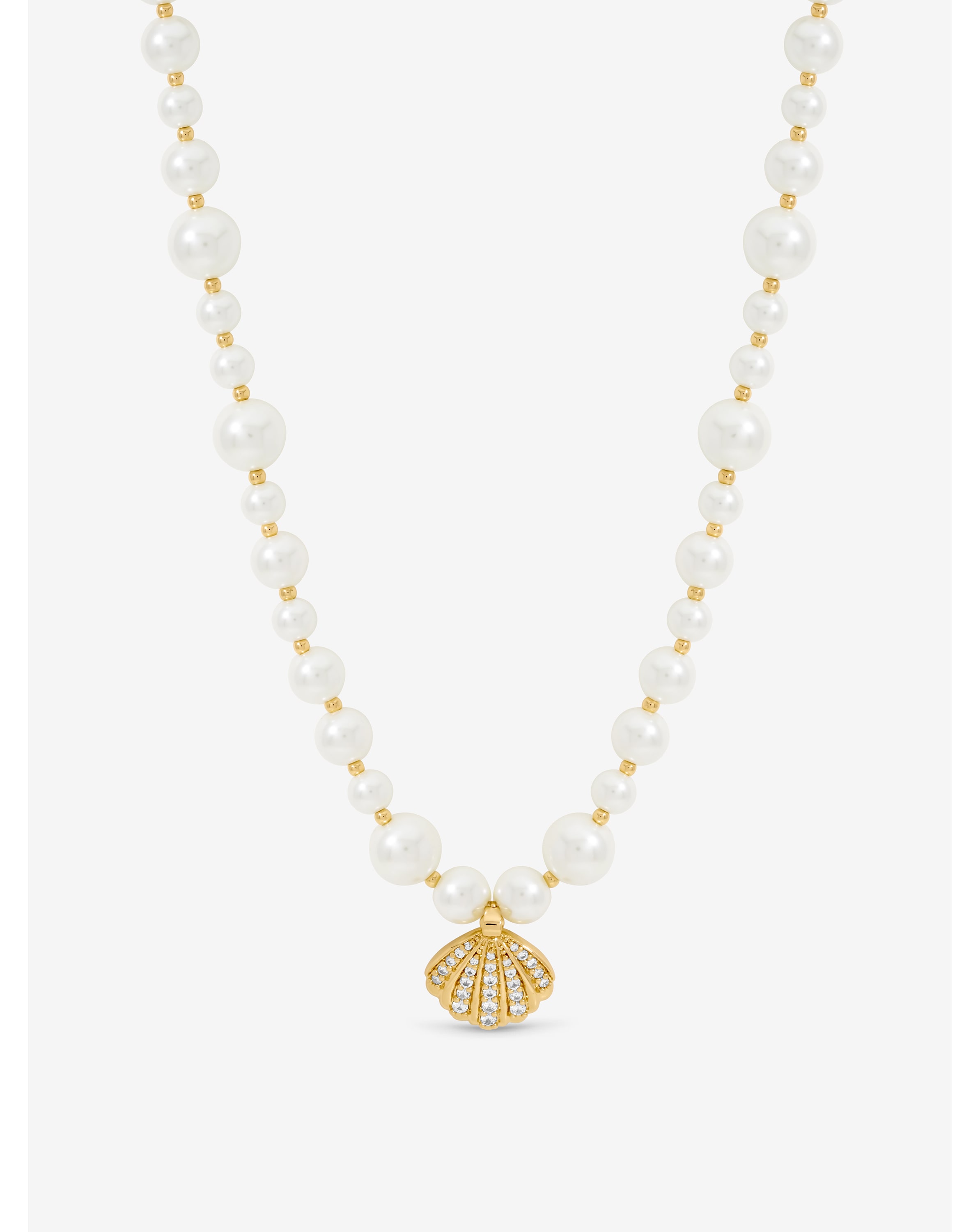 New In - Gold Plated Pearl Crystal Shell Necklace