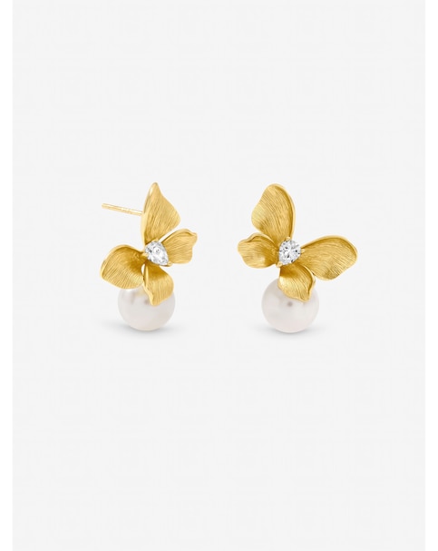 Jon Richard Gold Plated Satin Butterfly and Pearl Drop Earrings