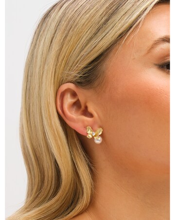 Jon Richard Gold Plated Satin Butterfly and Pearl Drop Earrings