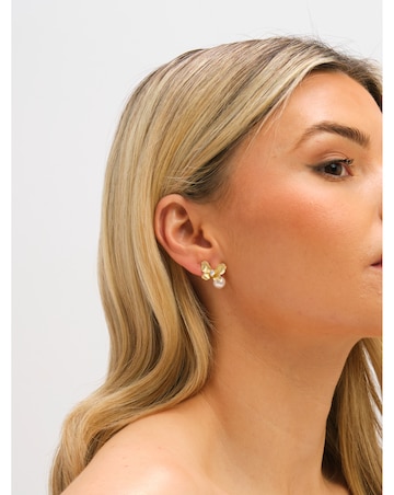 Jon Richard Gold Plated Satin Butterfly and Pearl Drop Earrings