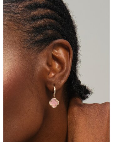 Jon Richard Gold Plated and Pink Clover Huggie Earrings