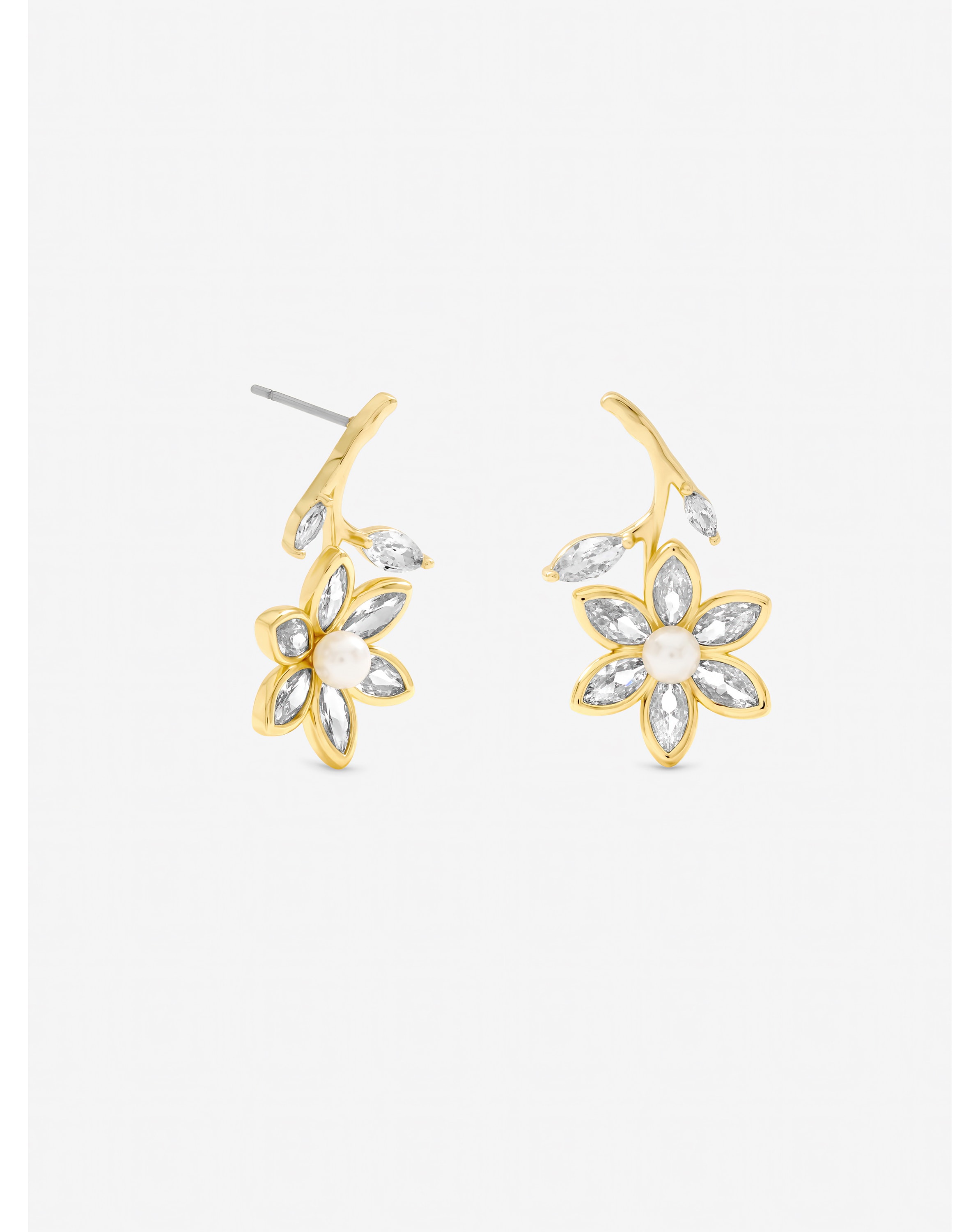 New In - Gold Crystal Pearl Flower Earrings