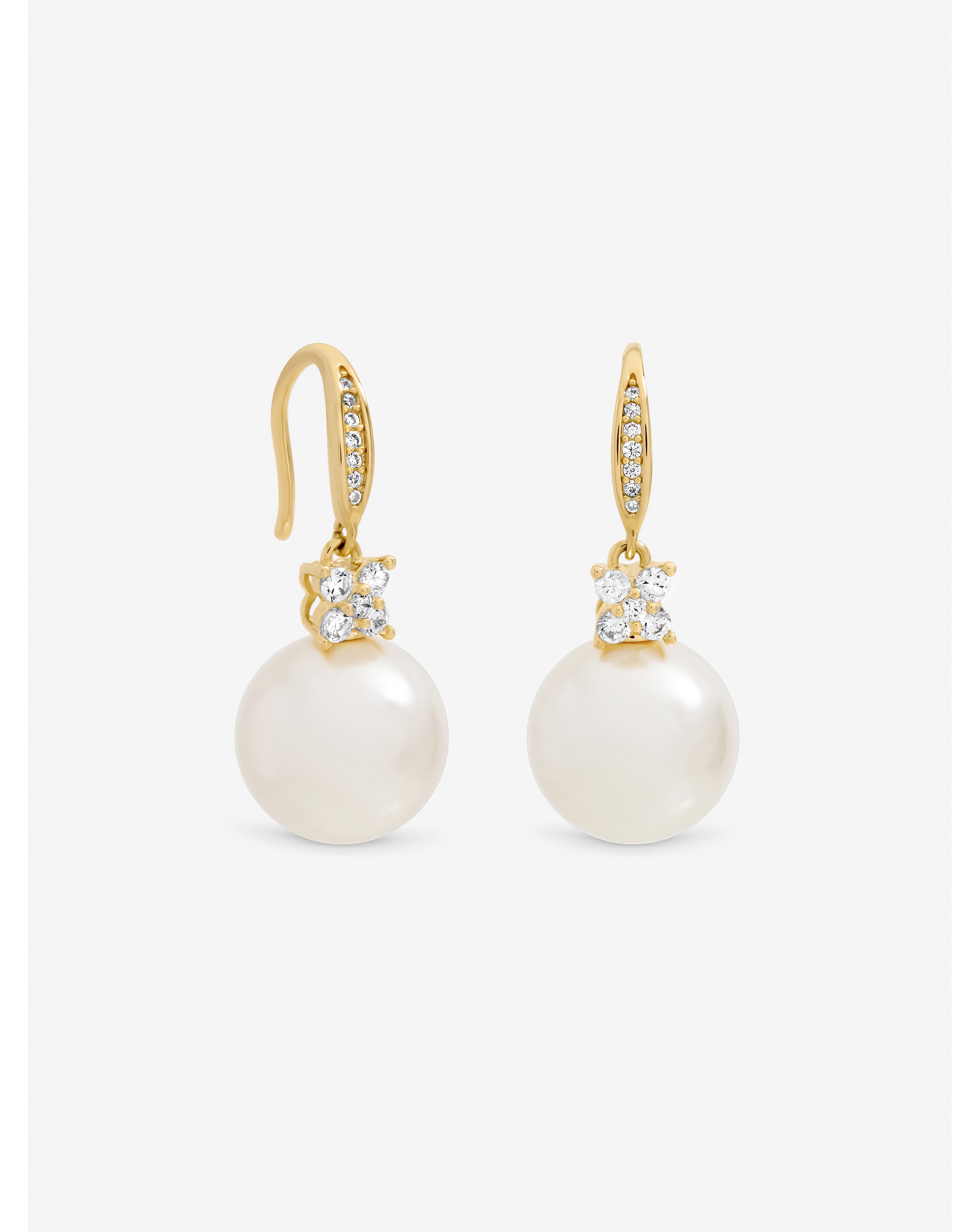 New In - Gold Plated Pave and Pearl Drop Earrings