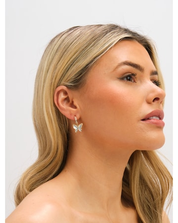 Jon Richard Gold Plated Pave and Blue Butterfly Half Hoop Earrings