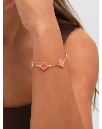 Jon Richard Gold Plated Coral Clover Station Bracelet