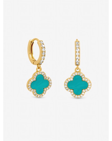 Jon Richard Gold Plated Blue Clover Huggie Earrings