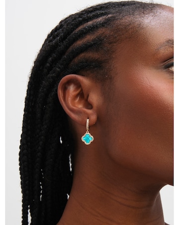 Jon Richard Gold Plated Blue Clover Huggie Earrings