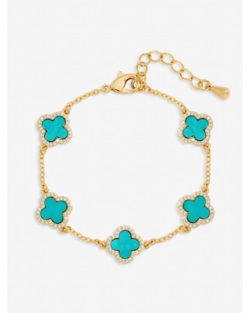 Jon Richard Gold Plated Turquoise Clover Station Bracelet