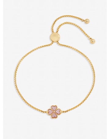Jon Richard Gold Plated and Pink Enamel Heart Clover Toggle Bracelet