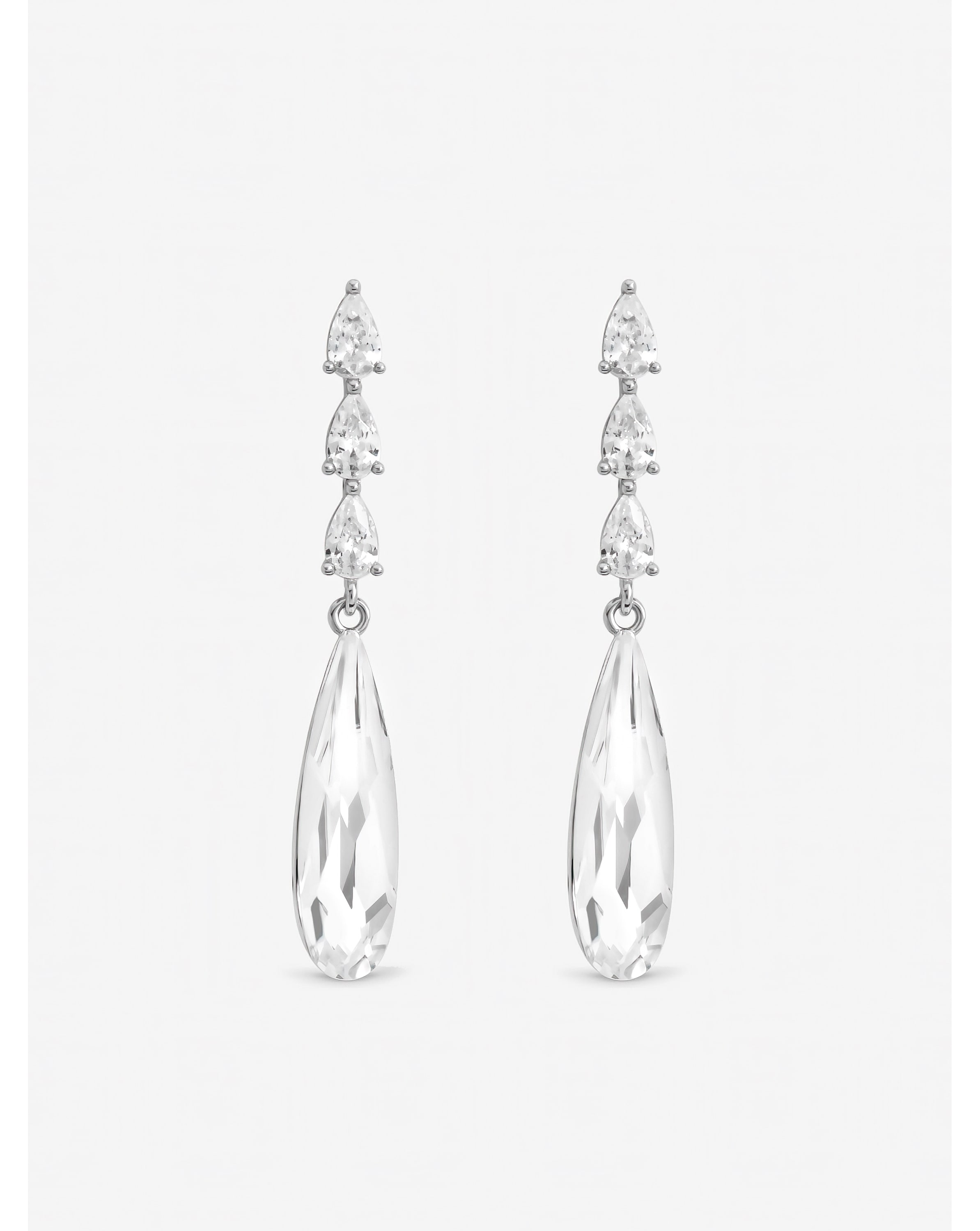 New In - Rhodium Plated Linear Pear Drop Earrings