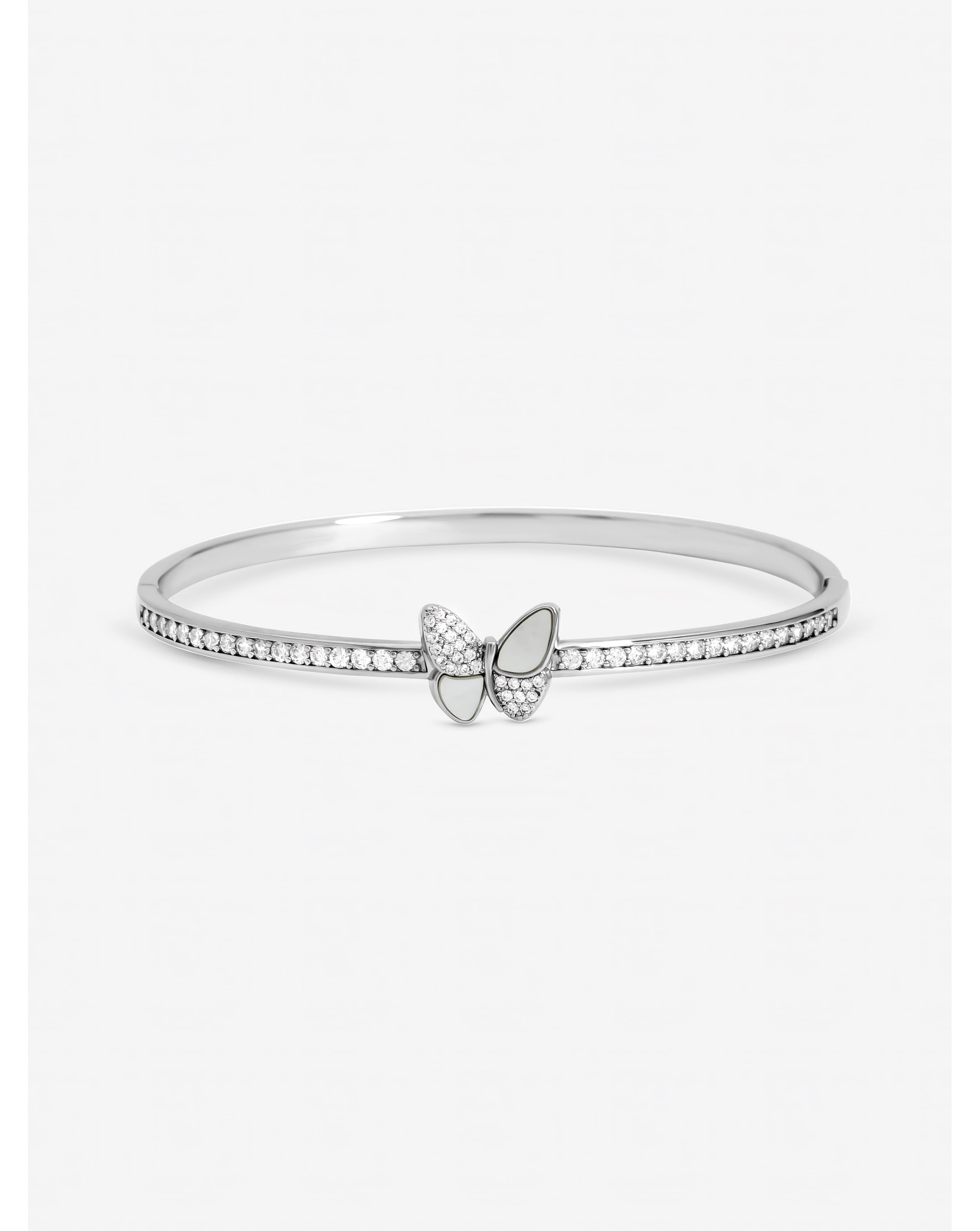 New In - Rhodium Plated Pave Butterfly Bangle