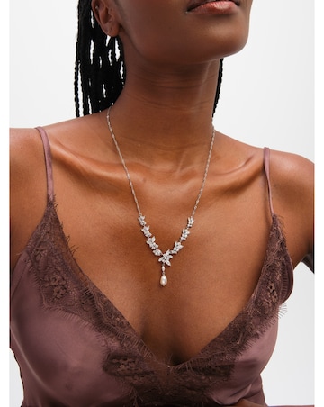 Jon Richard Rhodium Plated Crystal and Freshweater Pearl Y-Drop Necklace
