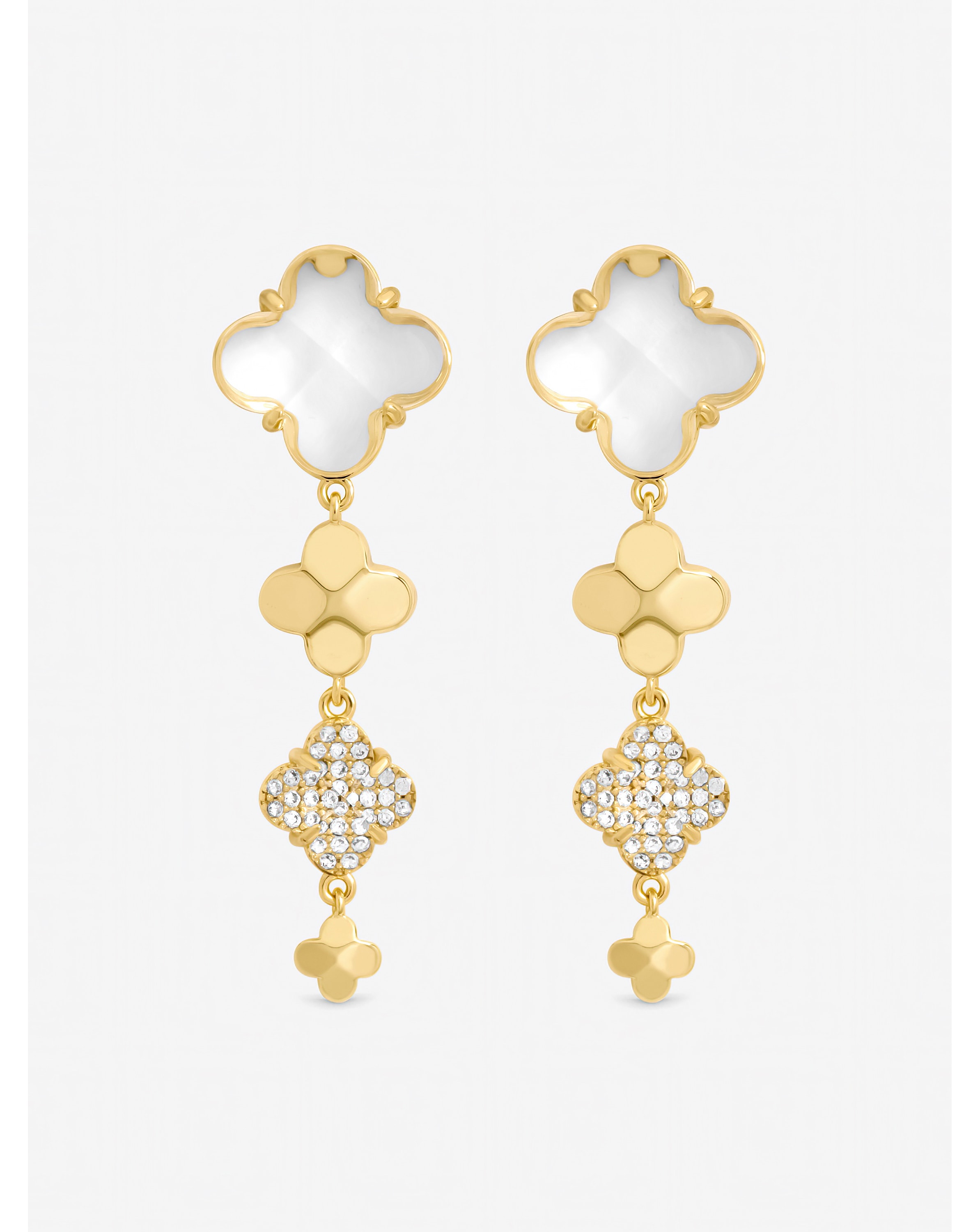 New In - Gold Polished Crystal Clover Earrings
