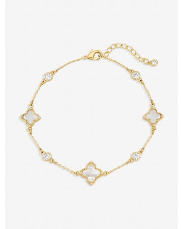 Jon Richard Gold Plated Mother of Pearl and Crystal Clover Bracelet