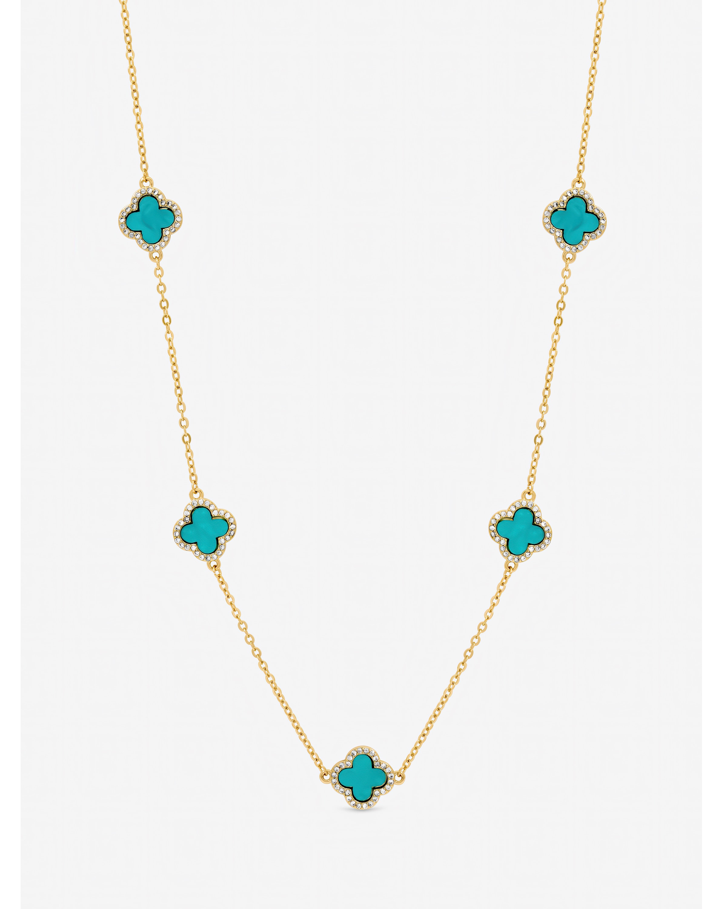 New In - Gold Plated Turquoise Clover Necklace