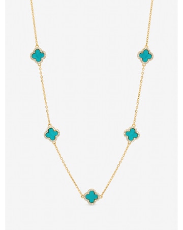 Jon Richard Gold Plated and Turquoise Station Clover Necklace