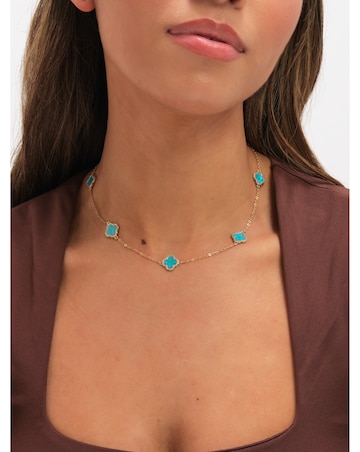 Jon Richard Gold Plated and Turquoise Station Clover Necklace