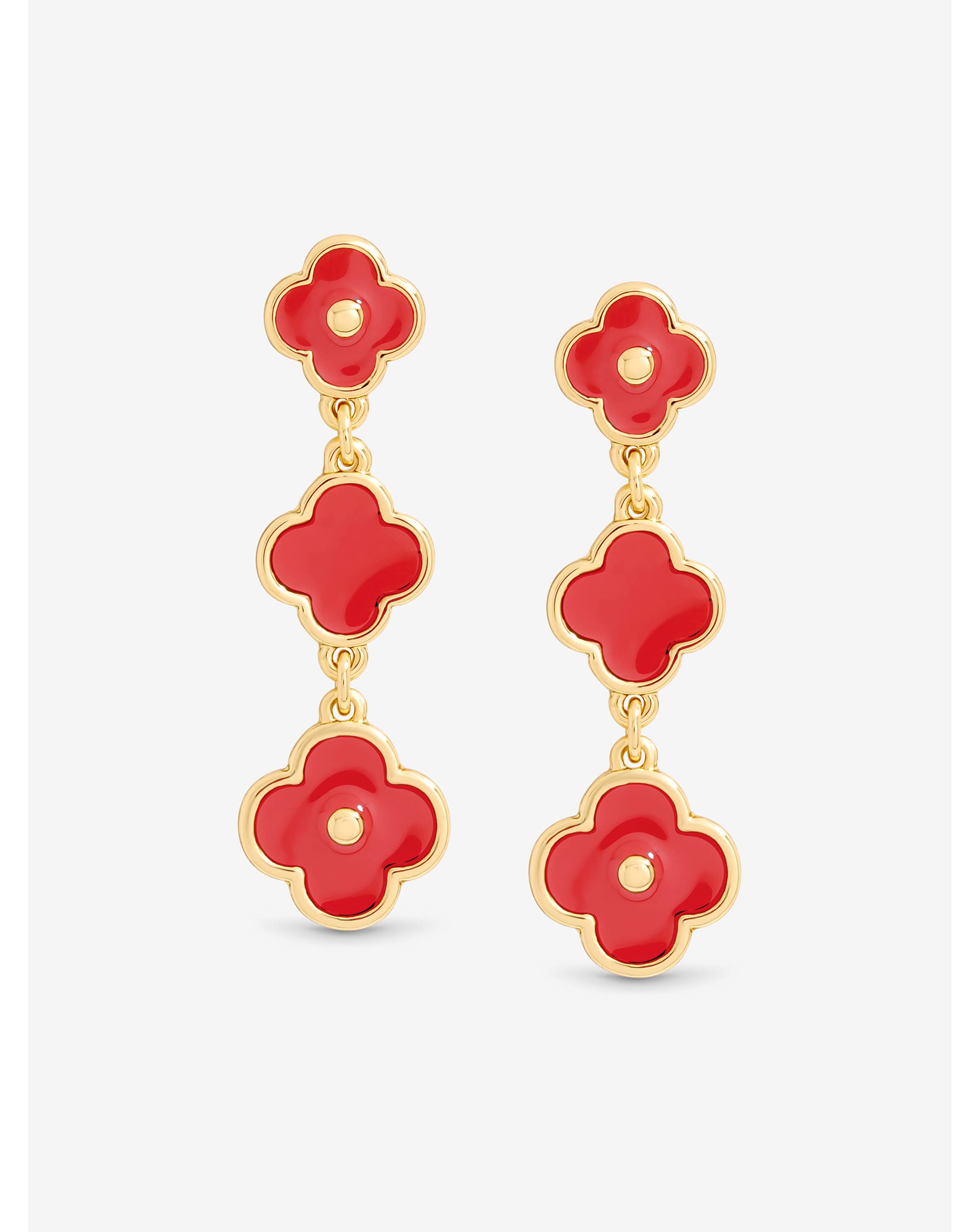 New In - Gold Plated Coral Clover Drop Earrings