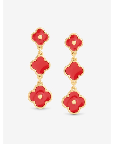 Mood Gold Plated and Coral Clover Drop Earrings
