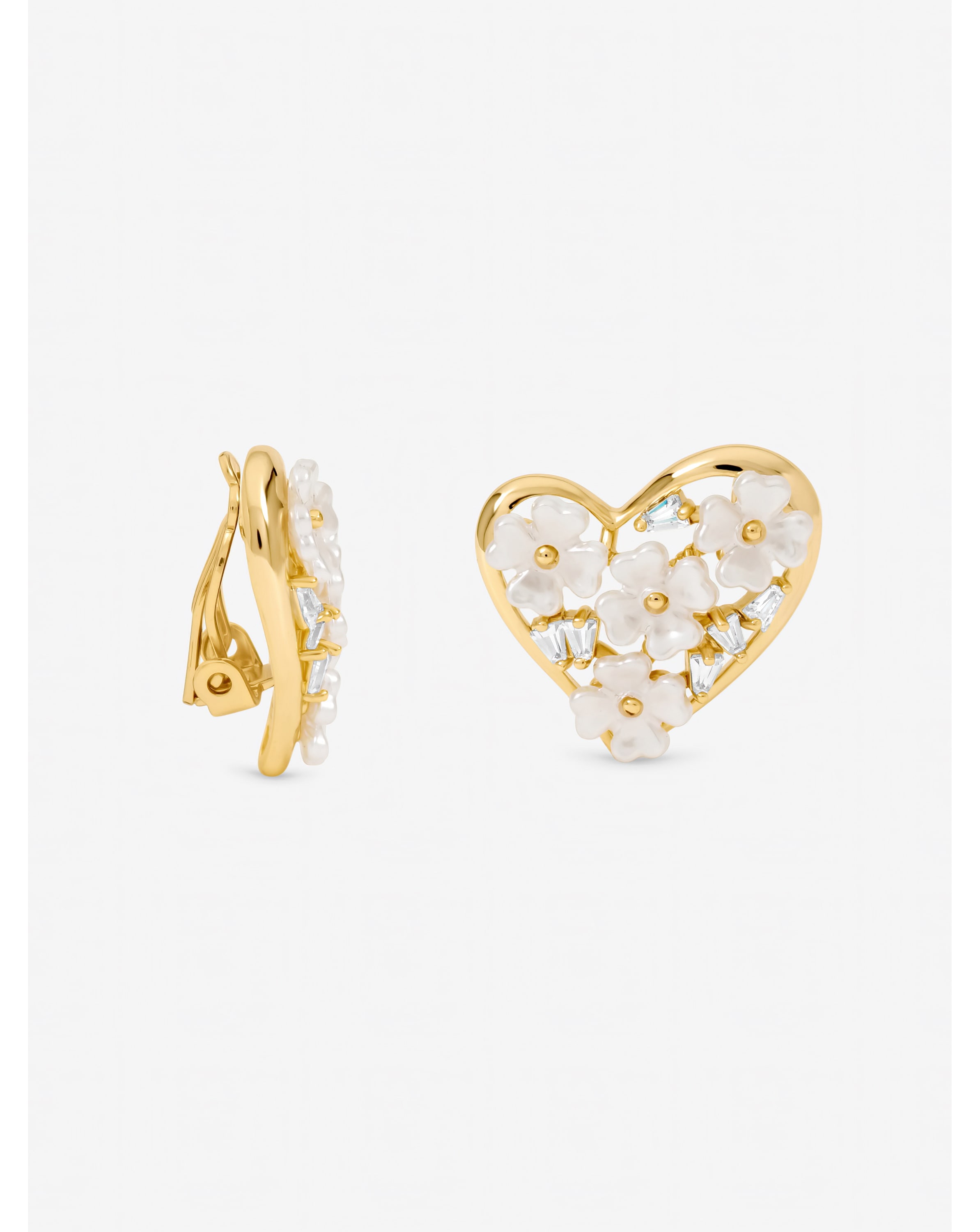New In - Gold Floral Heart Clip Earrings